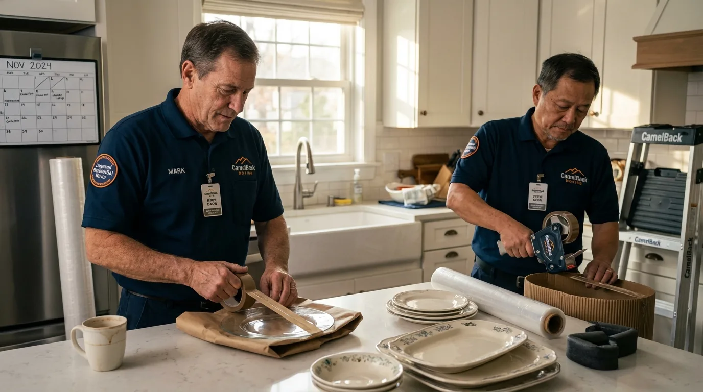 Professional crew packing kitchen dishware in Shelton, WA